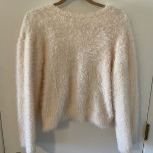 H&M furry white/cream sweater, drop back. size M